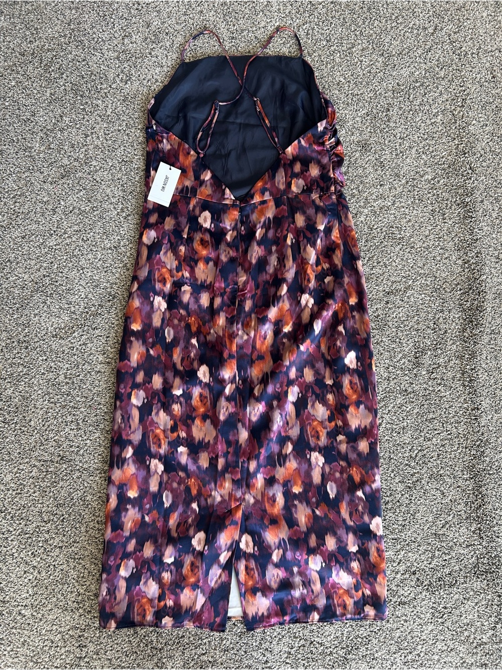 Jason Wu NWT Satin Watercolor Floral Midi Dress, Eggplant Purple, Size Medium - Picture 7 of 11